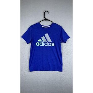 Adidas‎ Shirt Boys Large Blue Regular Fit 14/16 Big Logo Graphic Athletic